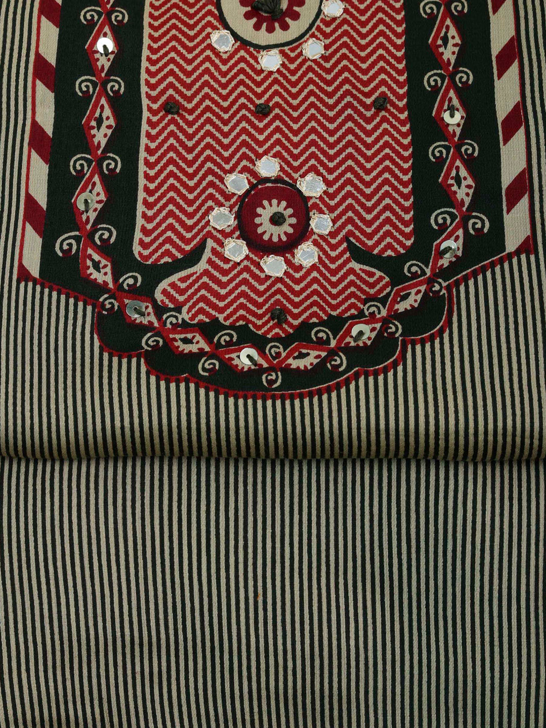 Green Cotton Blend Printed Unstitched Dress Material