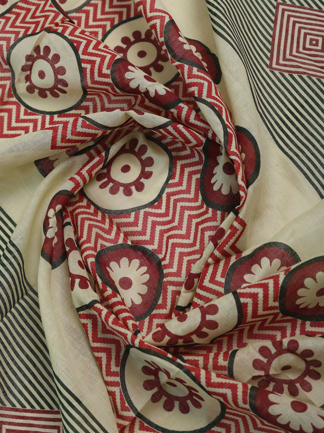 Green Cotton Blend Printed Unstitched Dress Material