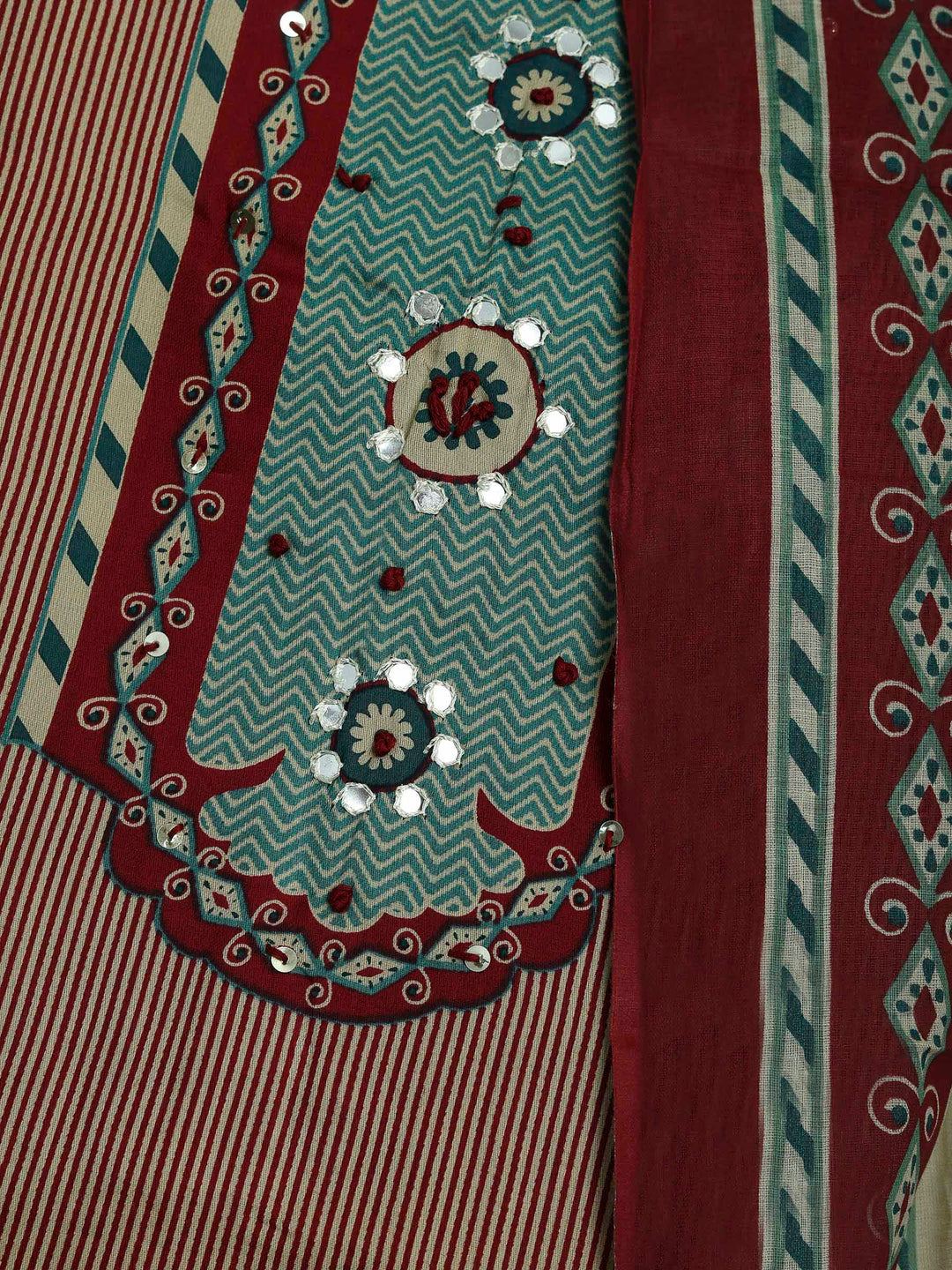 Red Cotton Blend Printed Unstitched Dress Material