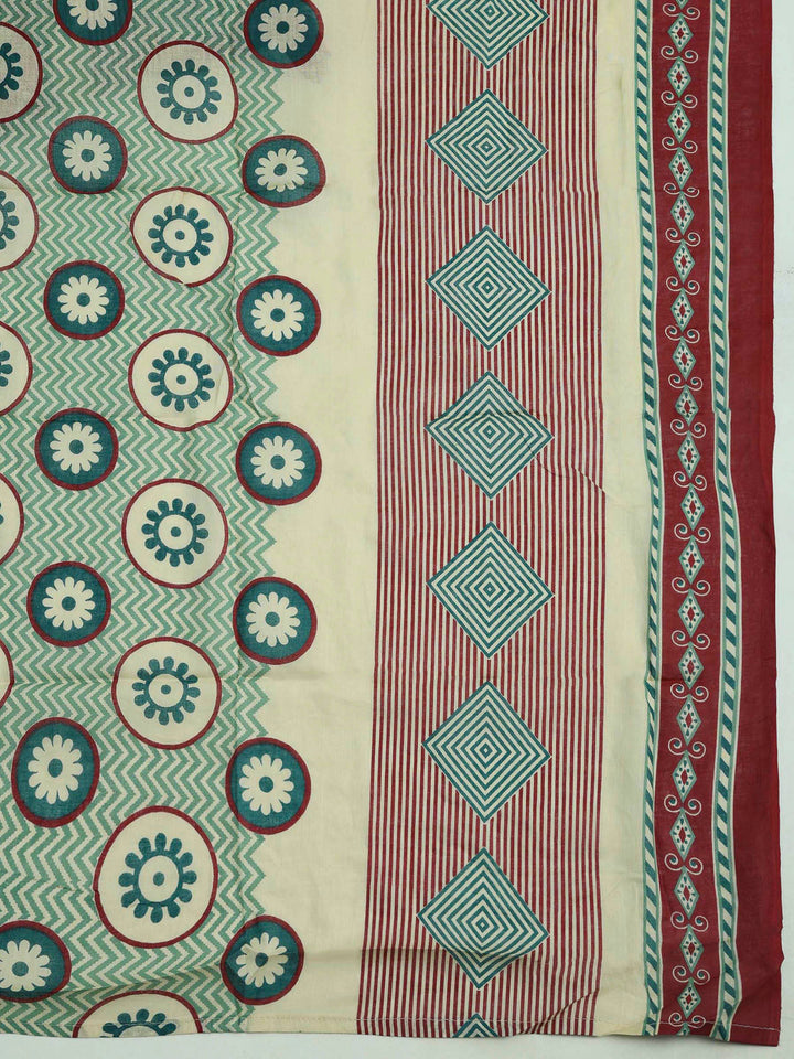 Red Cotton Blend Printed Unstitched Dress Material