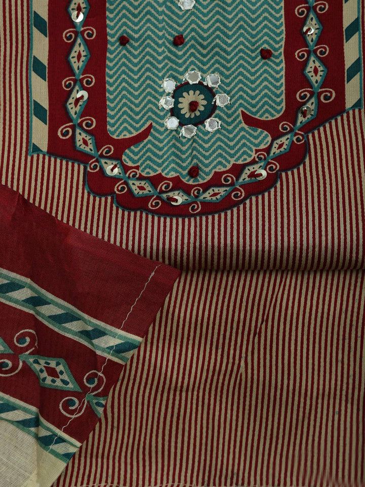 Red Cotton Blend Printed Unstitched Dress Material