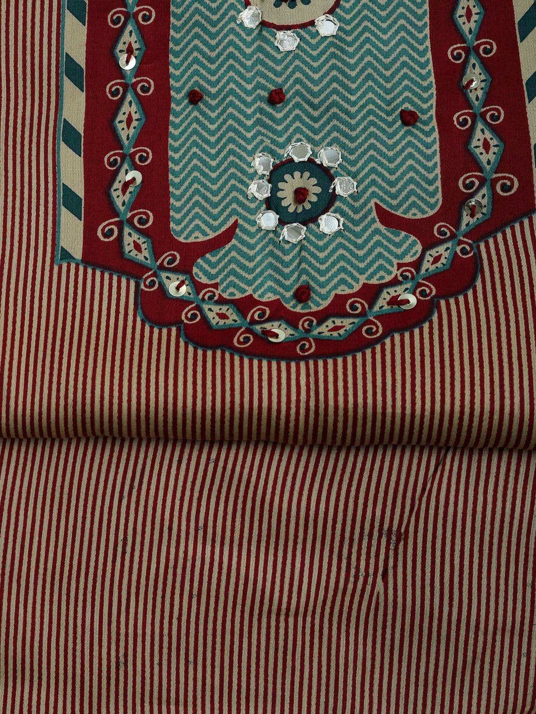 Red Cotton Blend Printed Unstitched Dress Material