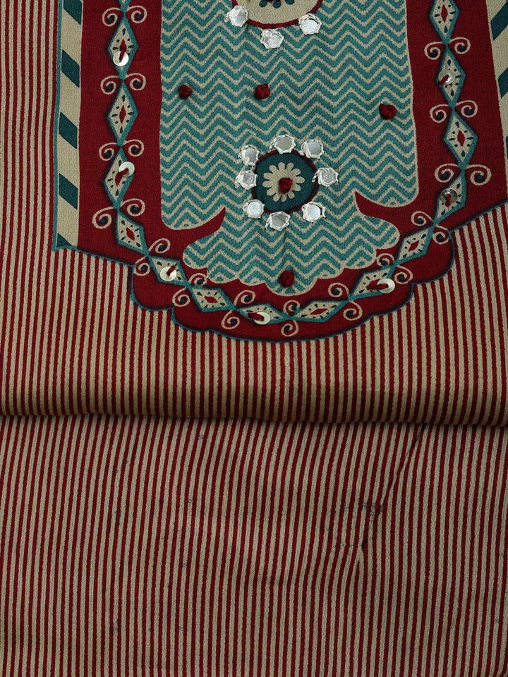Red Cotton Blend Printed Unstitched Dress Material