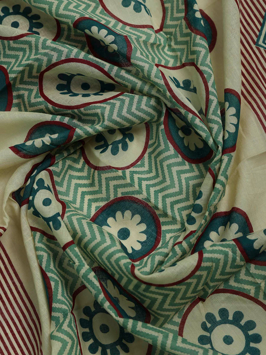Red Cotton Blend Printed Unstitched Dress Material