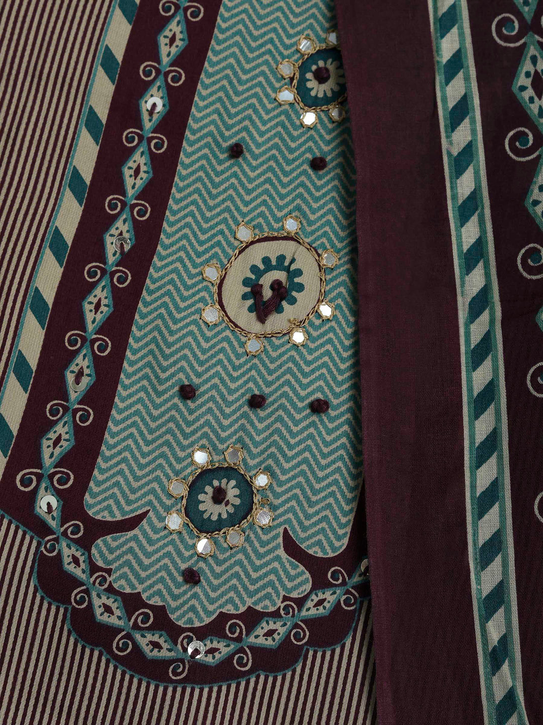 Wine Cotton Blend Printed Unstitched Dress Material