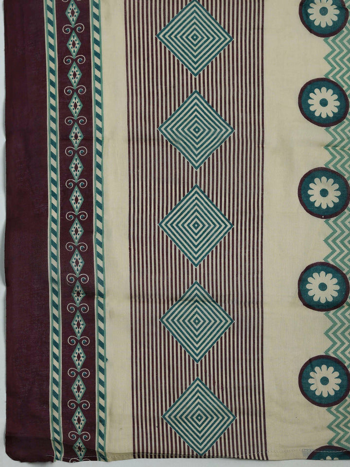 Wine Cotton Blend Printed Unstitched Dress Material