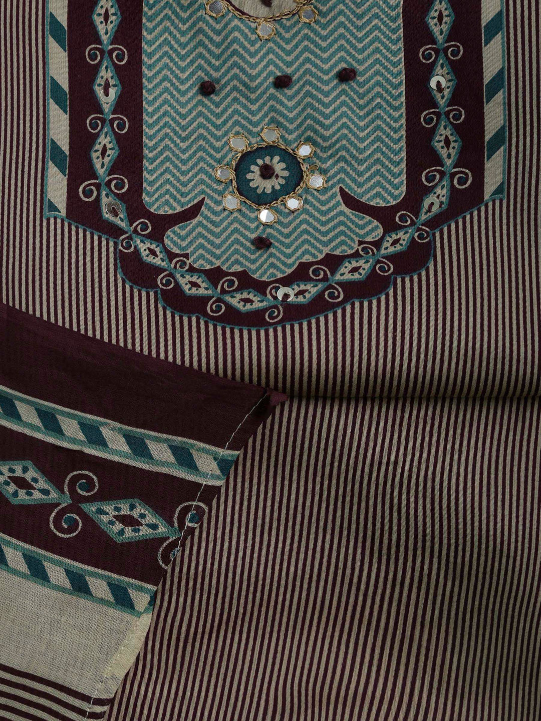 Wine Cotton Blend Printed Unstitched Dress Material