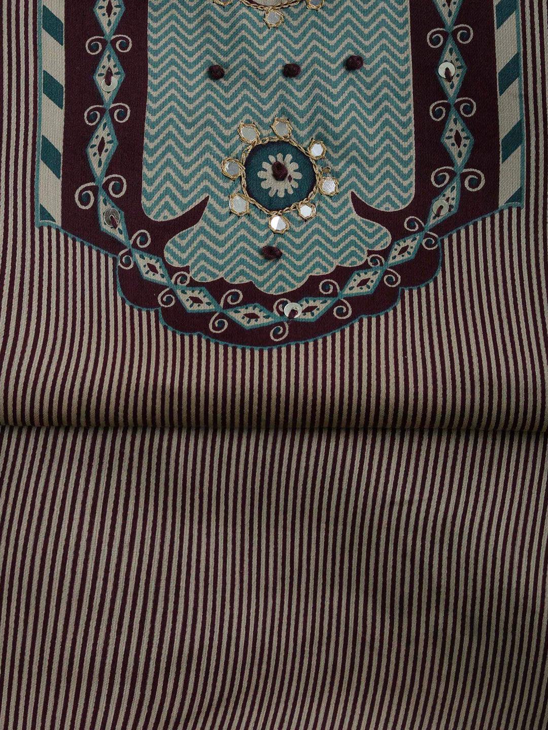 Wine Cotton Blend Printed Unstitched Dress Material