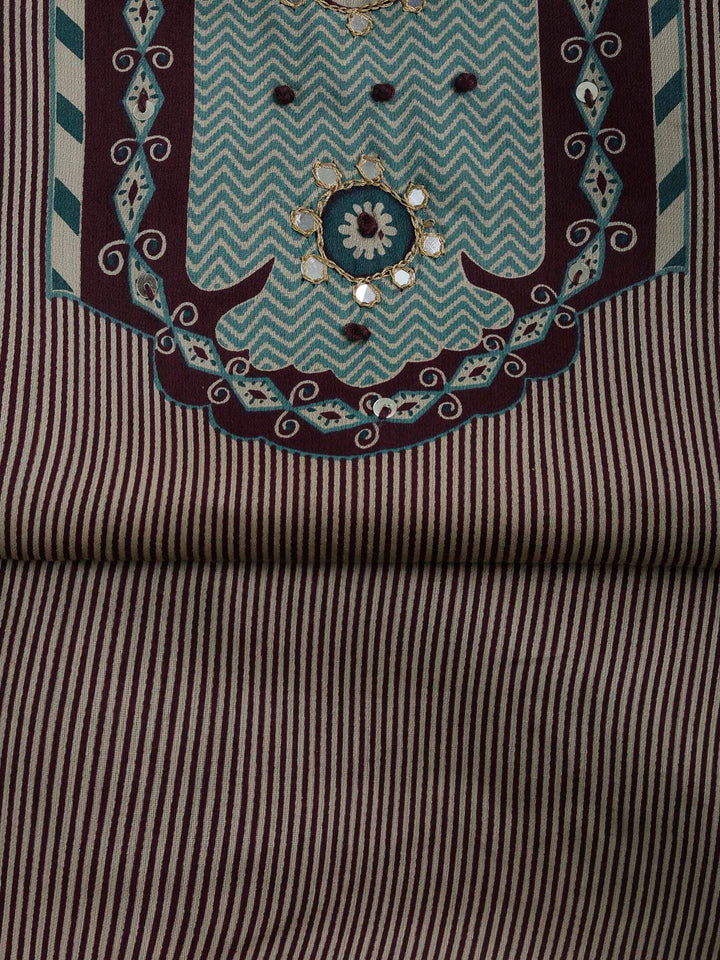 Wine Cotton Blend Printed Unstitched Dress Material