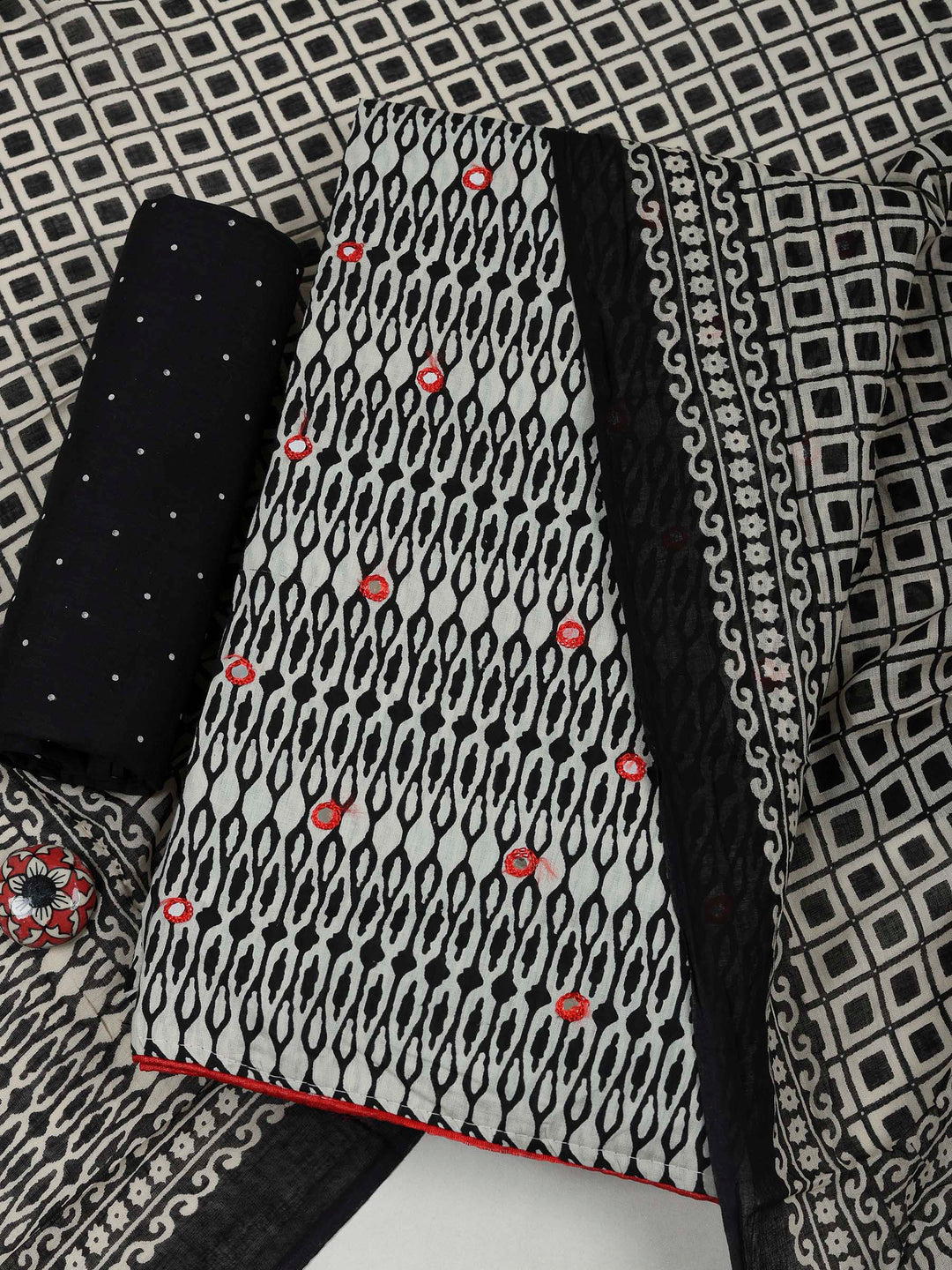 Black Cotton Blend Printed Unstitched Dress Material
