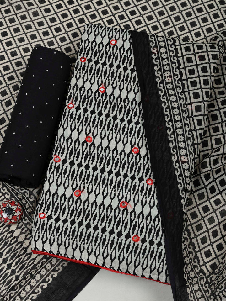 Black Cotton Blend Printed Unstitched Dress Material