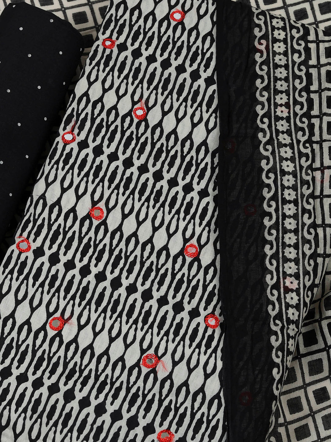 Black Cotton Blend Printed Unstitched Dress Material