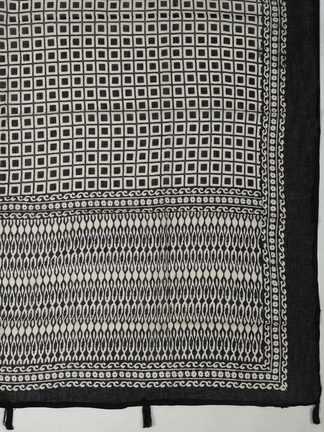 Black Cotton Blend Printed Unstitched Dress Material