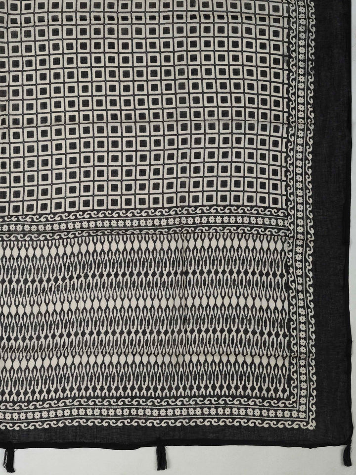 Black Cotton Blend Printed Unstitched Dress Material
