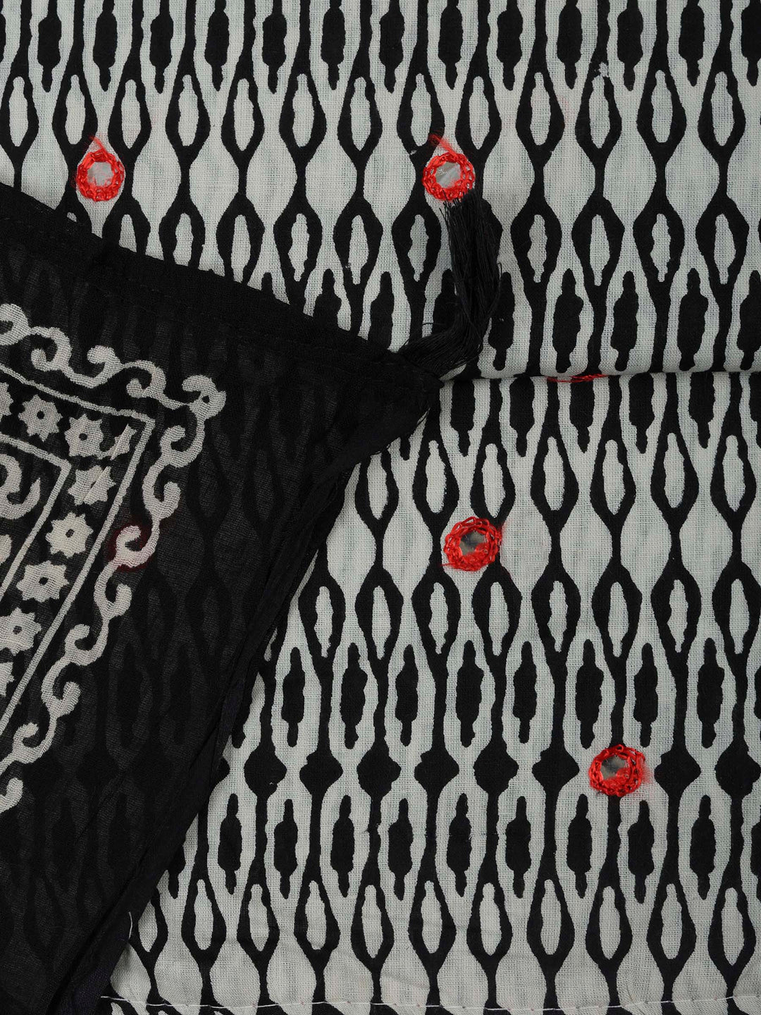 Black Cotton Blend Printed Unstitched Dress Material