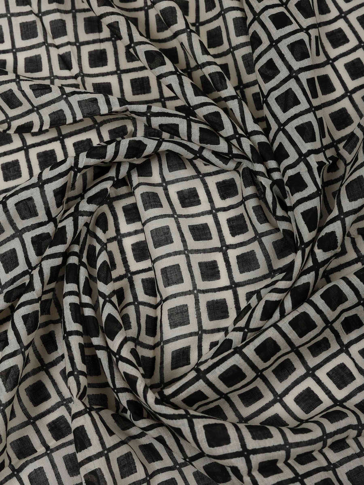 Black Cotton Blend Printed Unstitched Dress Material