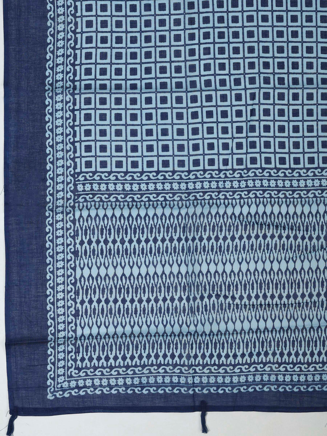 Blue Cotton Blend Printed Unstitched Dress Material