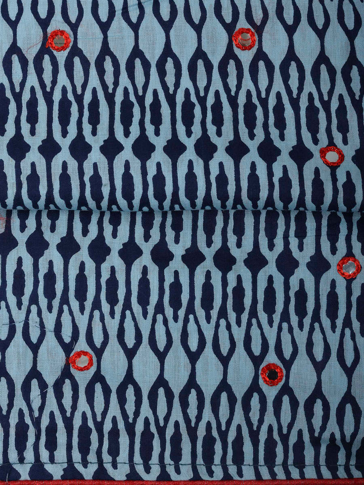 Blue Cotton Blend Printed Unstitched Dress Material