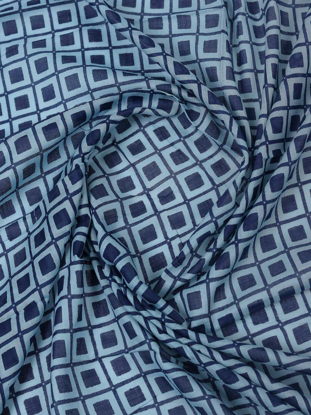 Blue Cotton Blend Printed Unstitched Dress Material