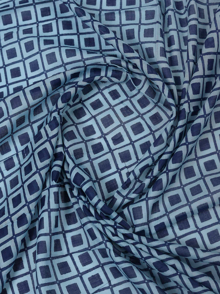 Blue Cotton Blend Printed Unstitched Dress Material
