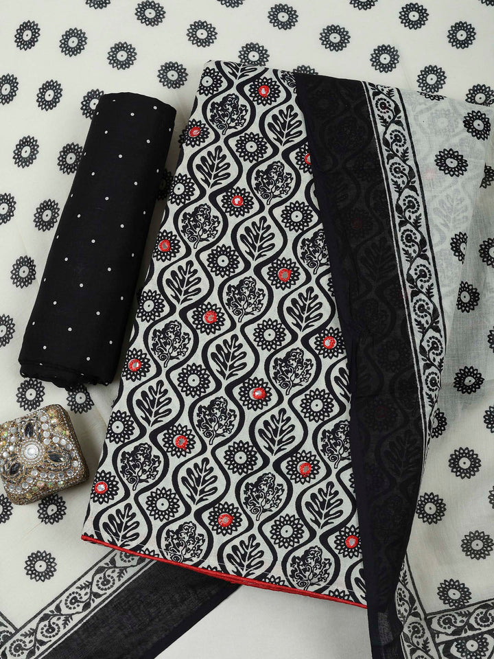 Black Cotton Blend Printed Unstitched Dress Material