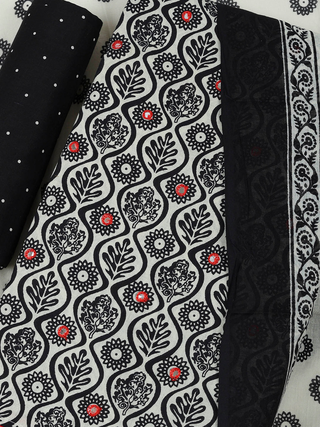 Black Cotton Blend Printed Unstitched Dress Material
