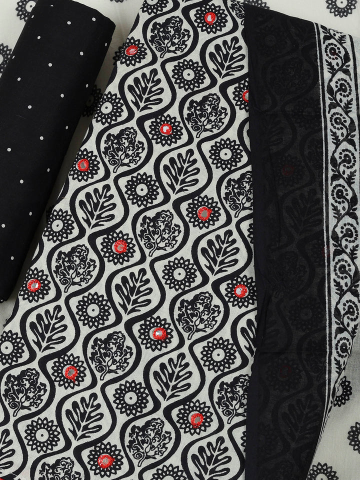 Black Cotton Blend Printed Unstitched Dress Material