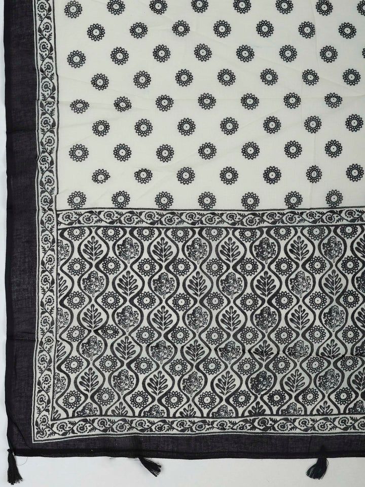 Black Cotton Blend Printed Unstitched Dress Material