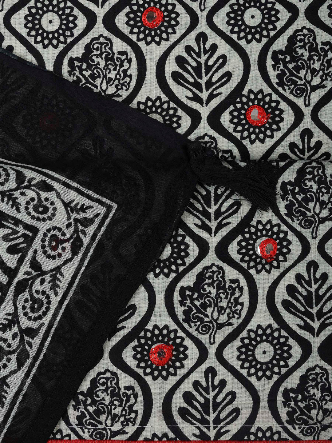 Black Cotton Blend Printed Unstitched Dress Material