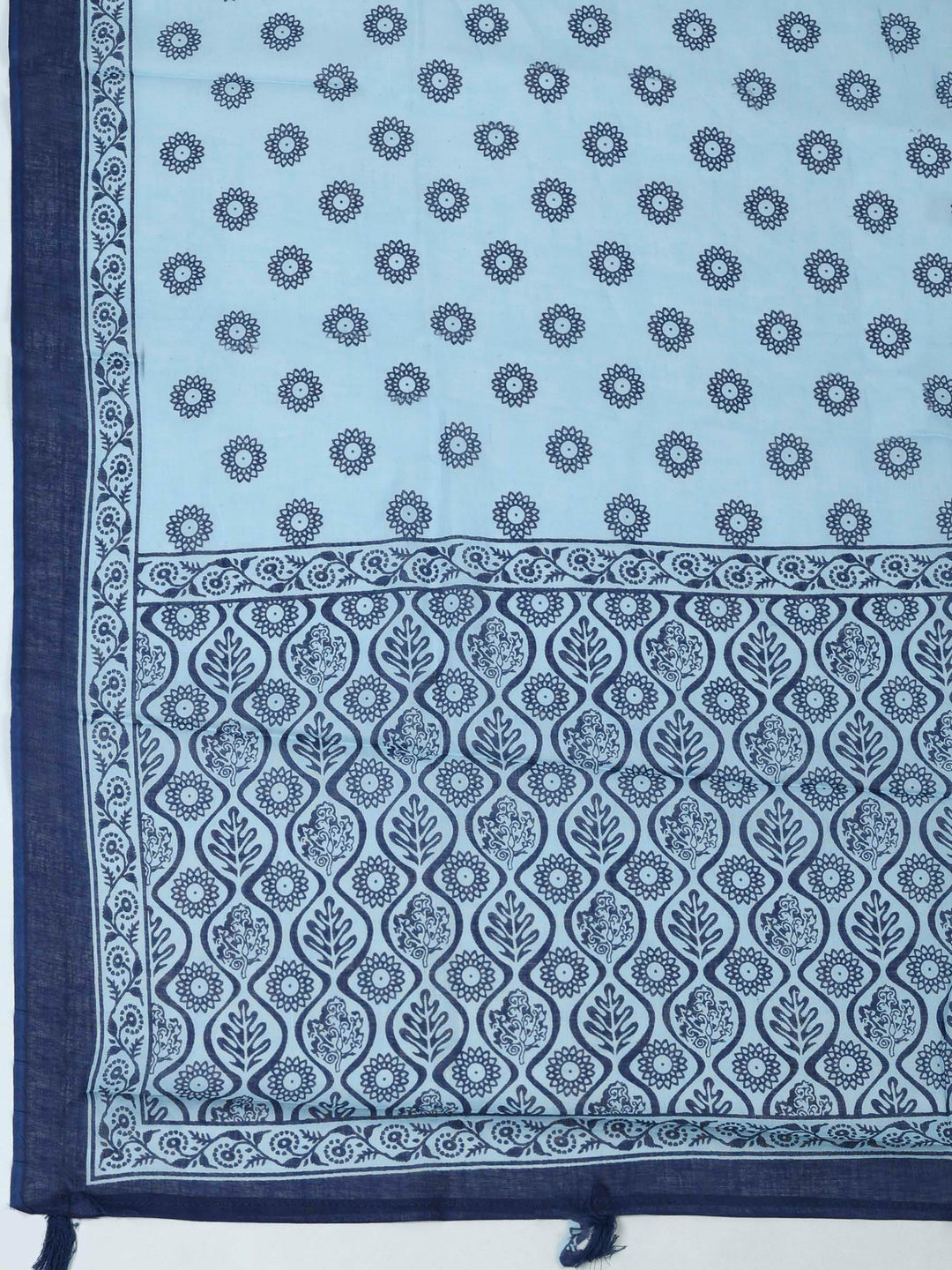 Blue Cotton Blend Printed Unstitched Dress Material