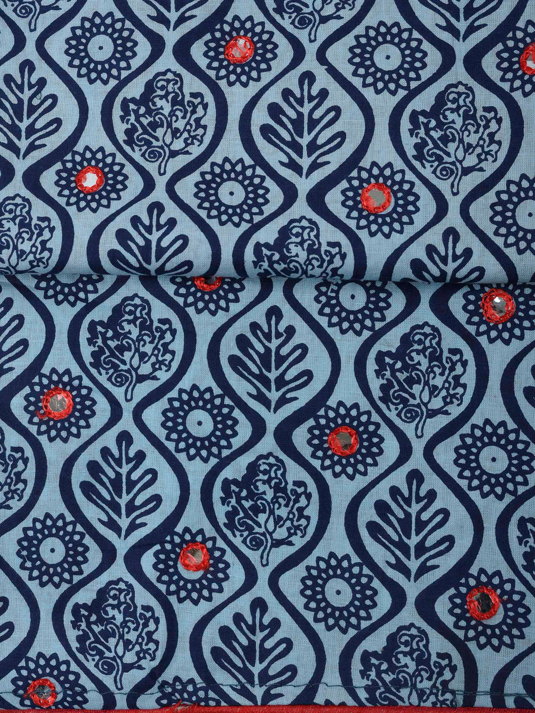 Blue Cotton Blend Printed Unstitched Dress Material