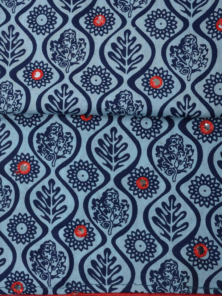 Blue Cotton Blend Printed Unstitched Dress Material