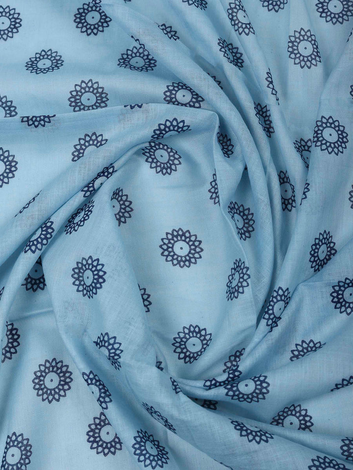 Blue Cotton Blend Printed Unstitched Dress Material