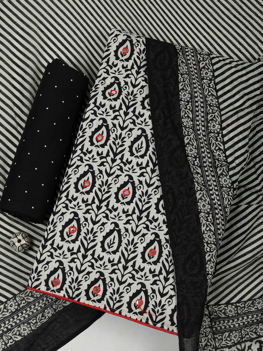 Black Cotton Blend Printed Unstitched Dress Material
