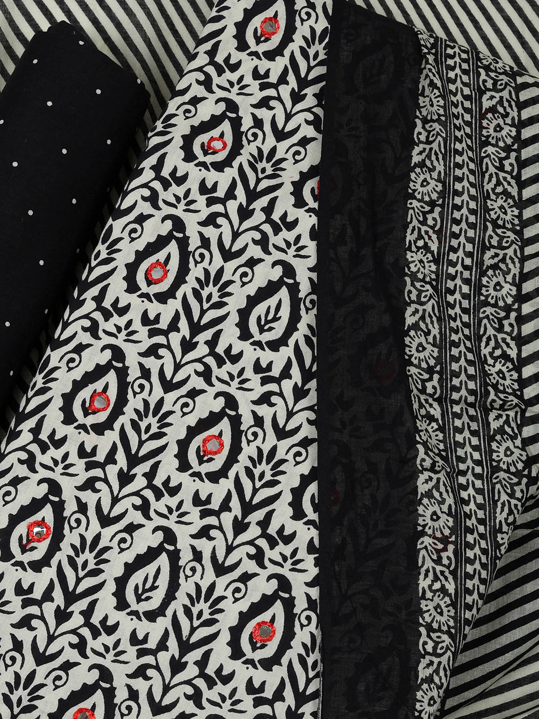 Black Cotton Blend Printed Unstitched Dress Material