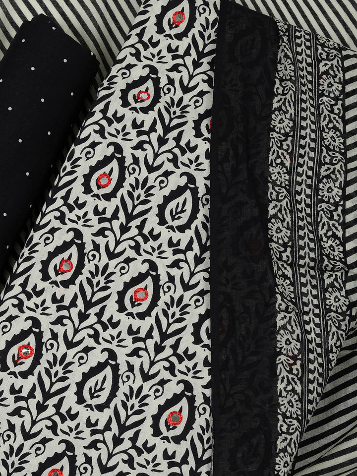 Black Cotton Blend Printed Unstitched Dress Material