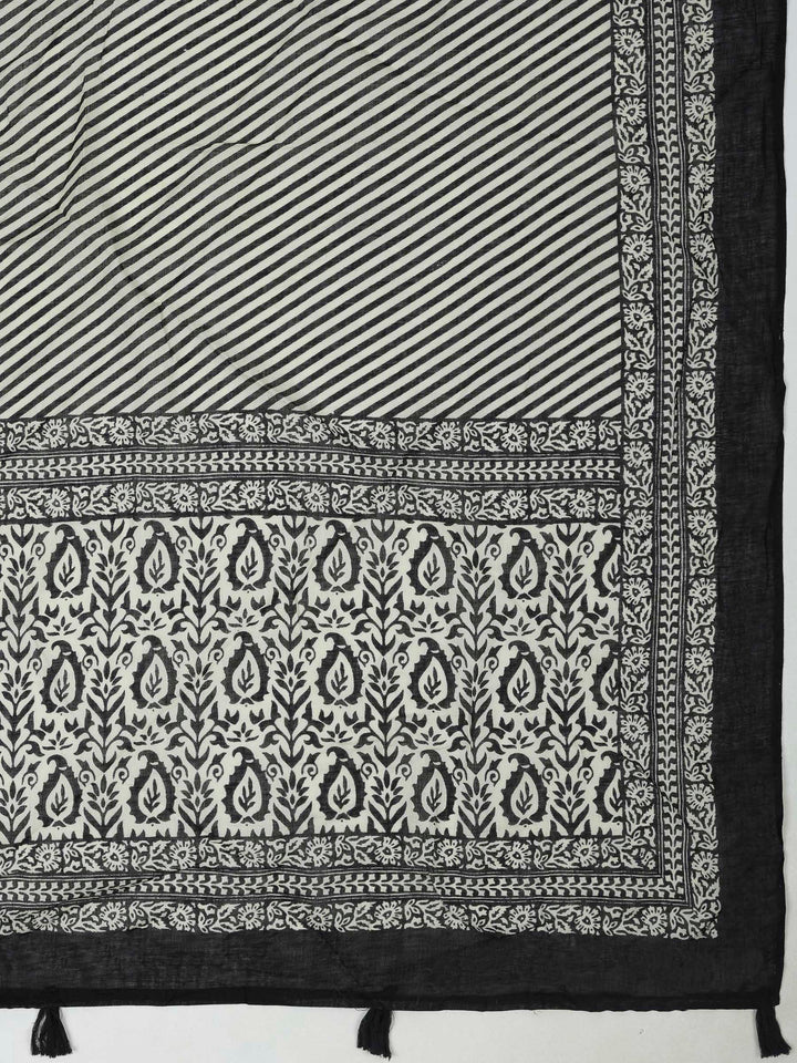 Black Cotton Blend Printed Unstitched Dress Material