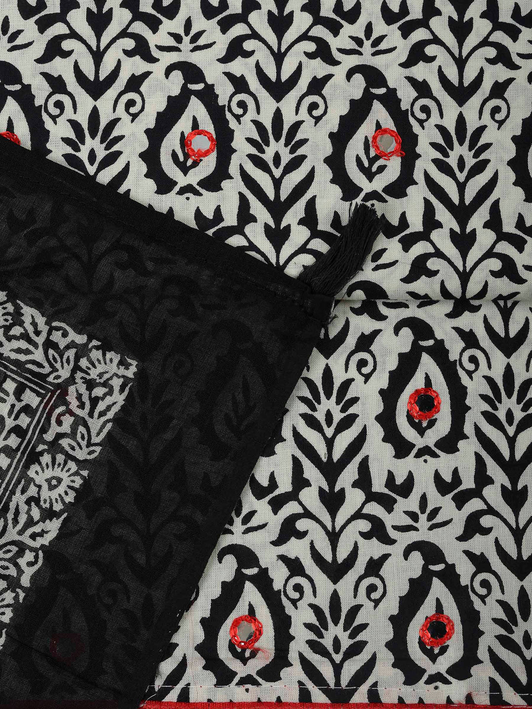Black Cotton Blend Printed Unstitched Dress Material