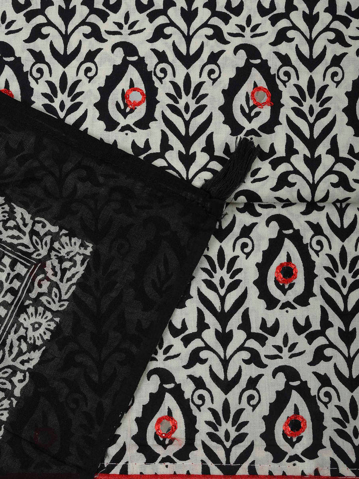 Black Cotton Blend Printed Unstitched Dress Material