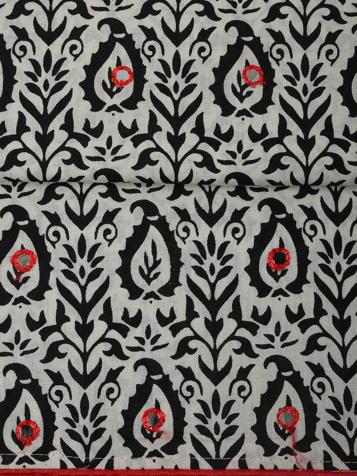 Black Cotton Blend Printed Unstitched Dress Material