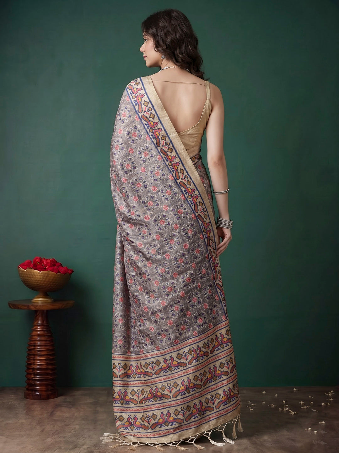 Grey Art Silk Printed Sarees