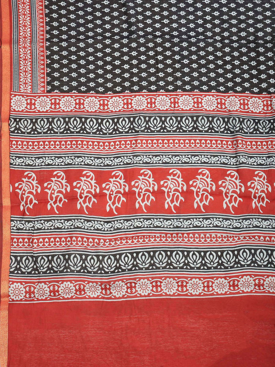 Black Cotton Blend Printed Saree