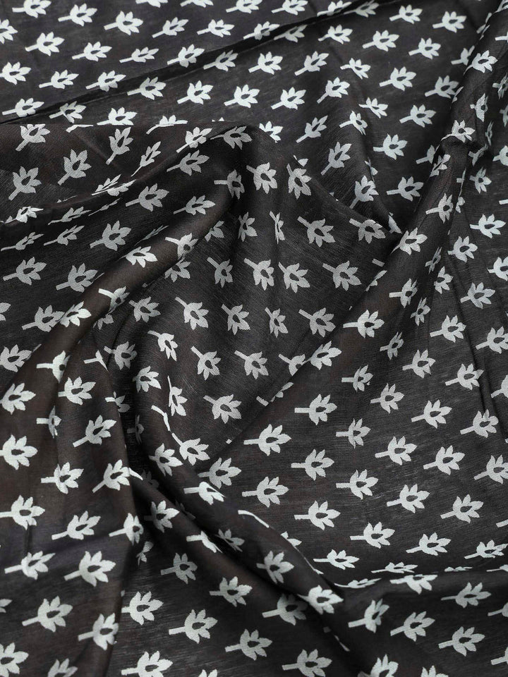 Black Cotton Blend Printed Saree