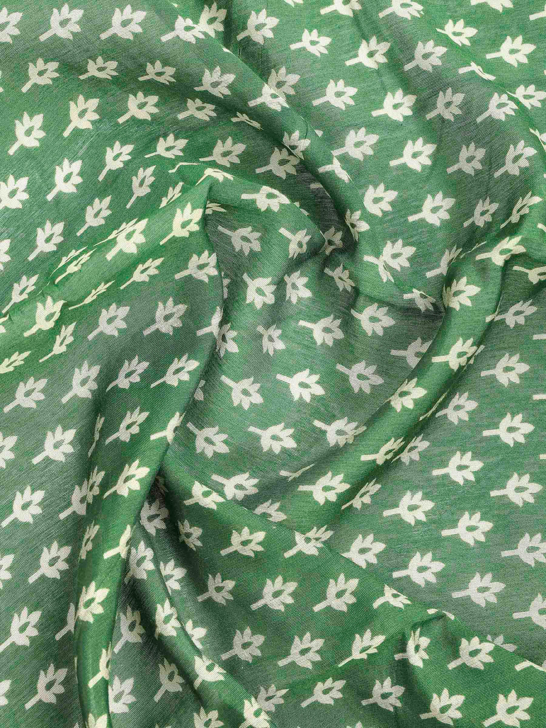 Green Cotton Blend Printed Saree