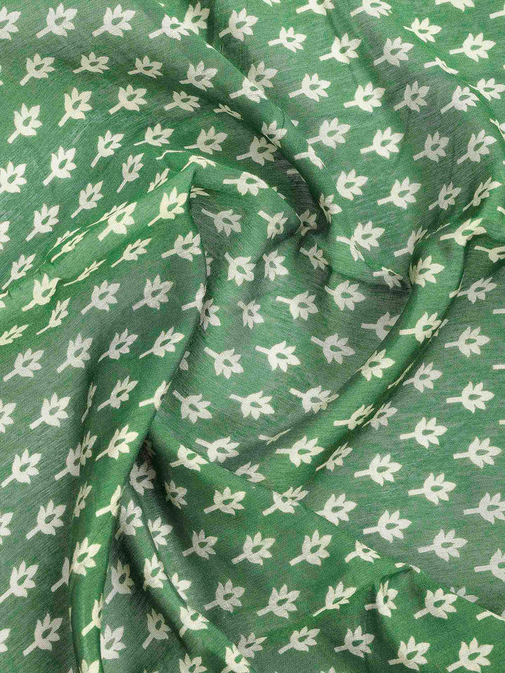 Green Cotton Blend Printed Saree