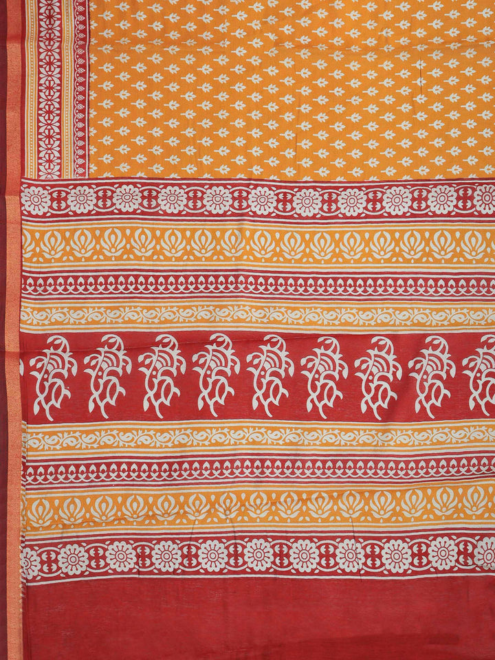 Mustard Cotton Blend Printed Saree