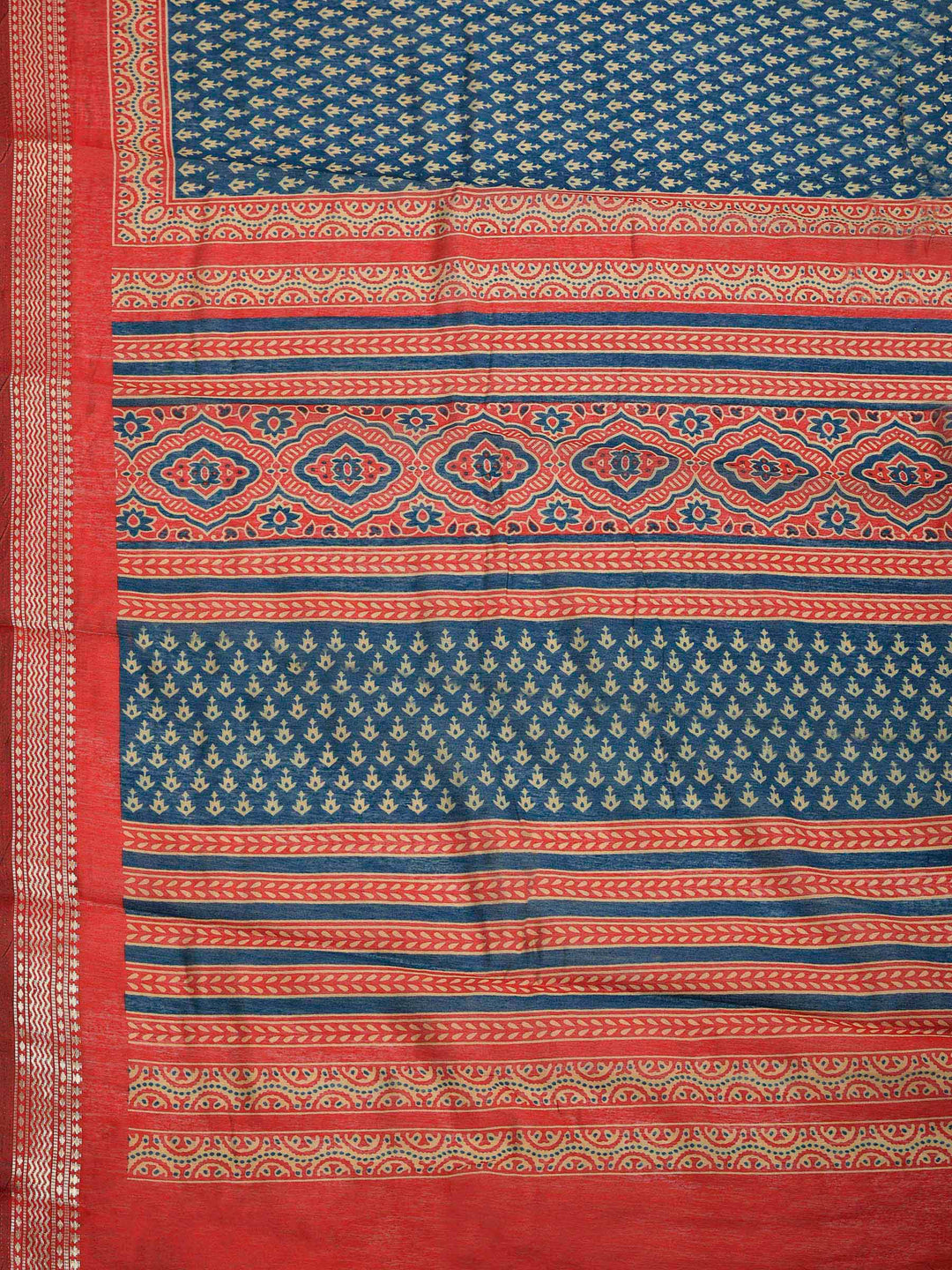 Blue Cotton Blend Printed Saree