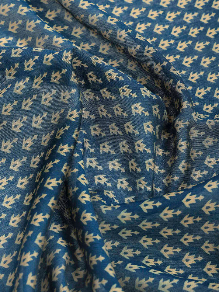 Blue Cotton Blend Printed Saree