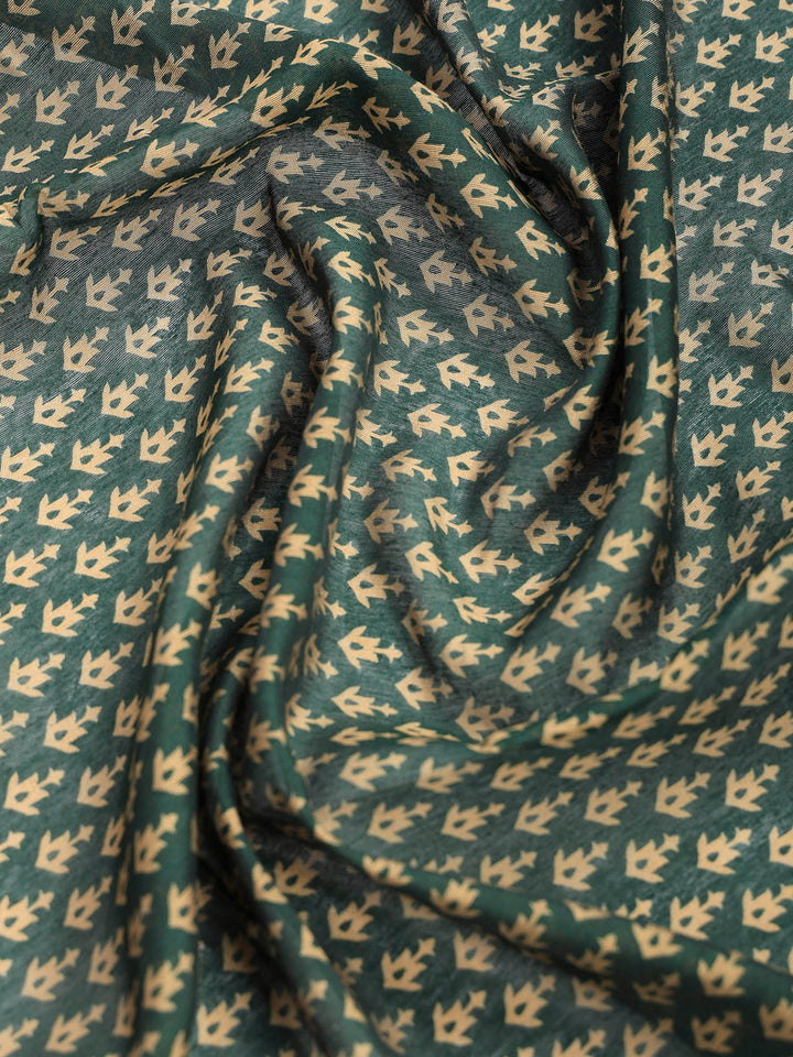 Green Cotton Blend Printed Saree