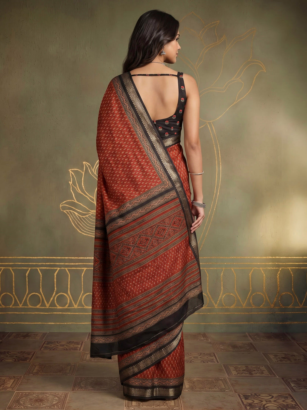 Maroon Cotton Blend Printed Saree